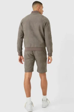 Store boohooMAN Textured Regular Fit Tailored Bomber Jacket mocha
