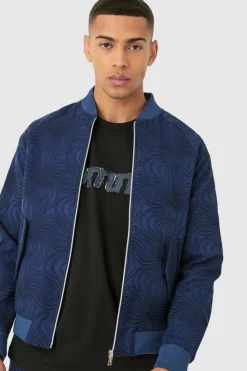 Hot boohooMAN Textured Regular Fit Tailored Bomber Jacket navy