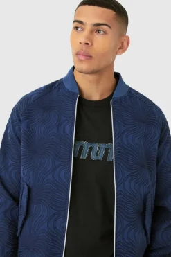 Hot boohooMAN Textured Regular Fit Tailored Bomber Jacket navy