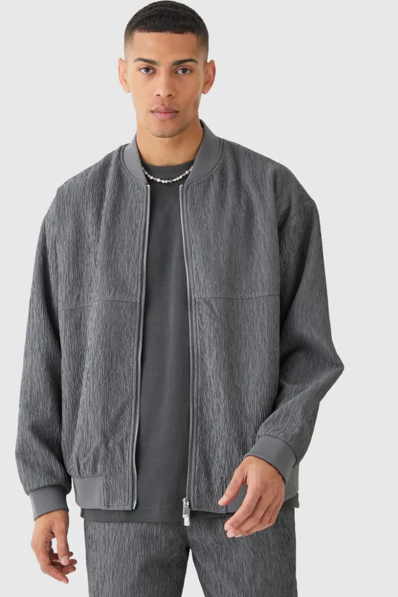 Store boohoo Textured Satin Oversized Bomber Smart Set grey blue