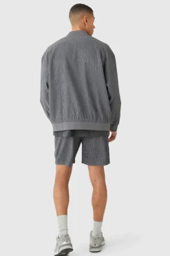 Store boohoo Textured Satin Oversized Bomber Smart Set grey blue