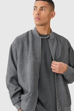 Store boohoo Textured Satin Oversized Bomber Smart Set grey blue