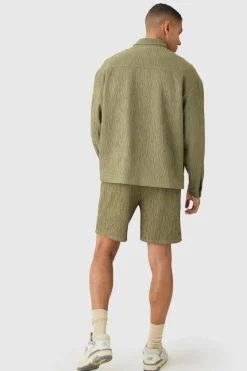 New boohooMAN Textured Satin Oversized Fit Zip Up Harrington Jacket khaki