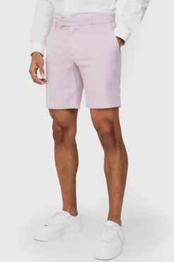 Sale boohooMAN Textured Slim Fit Suit Shorts lilac