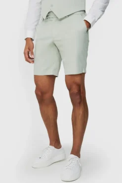 Online boohooMAN Textured Slim Fit Suit Shorts sage