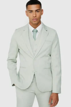 Flash Sale boohoo Textured Slim Suit Set in sage
