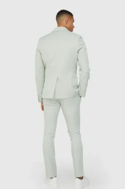 Flash Sale boohoo Textured Slim Suit Set in sage