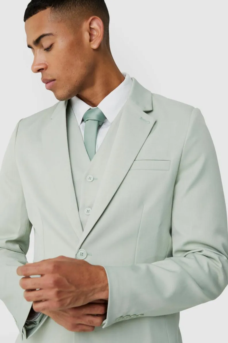Flash Sale boohoo Textured Slim Suit Set in sage