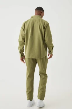 Clearance boohoo Textured Straight Fit Set khaki