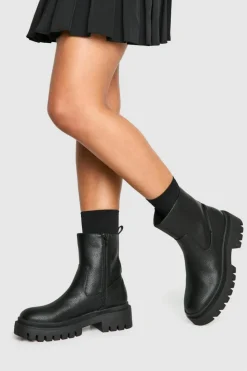 Sale boohoo Textured Tab Detail Chelsea Boot black