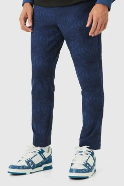 Clearance boohooMAN Textured Tailored Pintuck Tapered Trousers navy