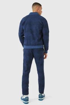 Clearance boohooMAN Textured Tailored Pintuck Tapered Trousers navy