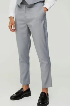 Online boohooMAN Textured Tapered Fit Suit Trousers grey
