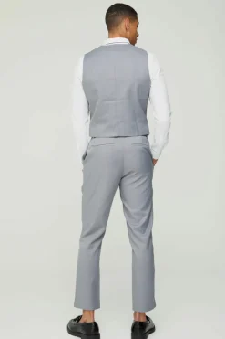 Online boohooMAN Textured Tapered Fit Suit Trousers grey