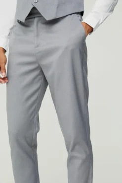 Online boohooMAN Textured Tapered Fit Suit Trousers grey