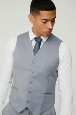 Outlet boohooMAN Textured Waistcoat grey