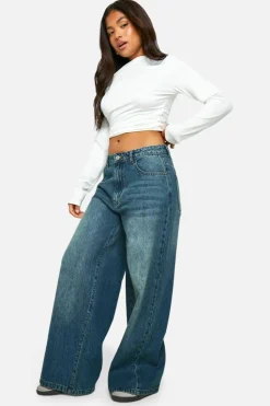 Online boohoo The Petite Straight Leg Jean mid blue