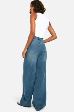 Online boohoo The Tall Straight Leg Jean mid blue