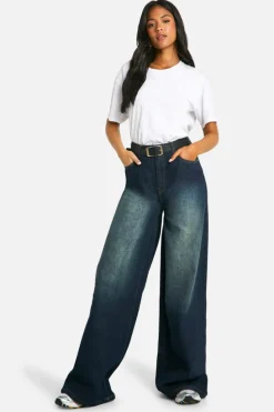 Online boohoo The Tall Wide Leg Jean dark wash