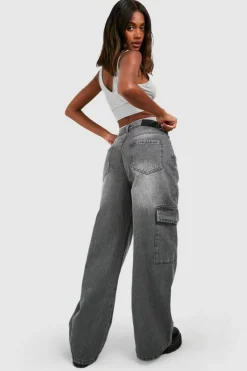 Online boohoo The Wide Leg Cargo Jean mid grey