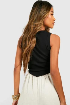 Sale boohoo Thick Binding V Hem Rib Vest black