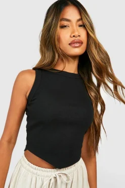 Sale boohoo Thick Binding V Hem Rib Vest black