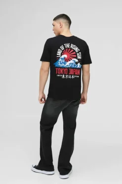 Outlet boohooMAN Tokyo Japan Waves T-Shirt black