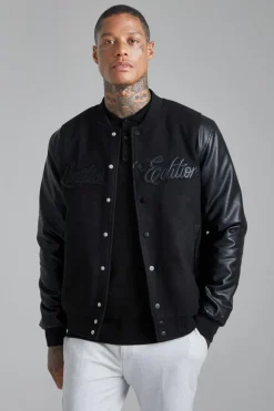 Best boohooMAN Tonal Limited Edition Melton Bomber Jacket black