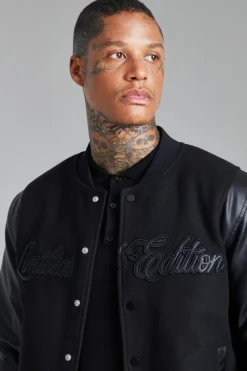 Best boohooMAN Tonal Limited Edition Melton Bomber Jacket black