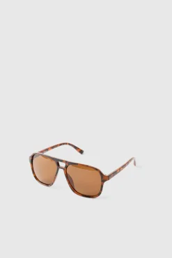 Best boohooMAN Tortoise Navigator Sunglasses brown