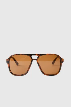 Best boohooMAN Tortoise Navigator Sunglasses brown