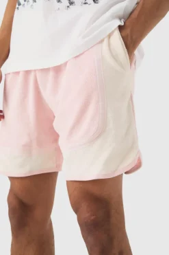 Store boohooMAN Towelling Colour Block Volley Short pink