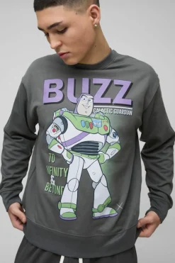 Best boohooMAN Toy Story Buzz License Print Sweatshirt charcoal