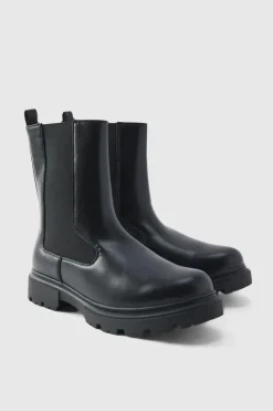 New boohooMAN Track Sole Chelsea Lug Boot black