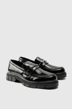 Store boohooMAN Track Sole Snaffle Loafer black