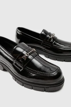 Store boohooMAN Track Sole Snaffle Loafer black