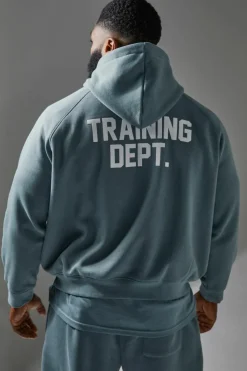 Online boohooMAN Training Dept Boxy Hoodie green