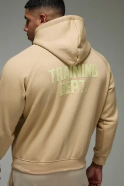 Online boohooMAN Training Dept Boxy Hoodie sand