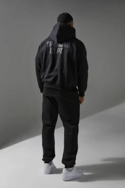 Online boohooMAN Training Dept Boxy Hoodie & Regular fit Jogger Tracksuit black