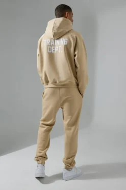 Hot boohooMAN Training Dept Boxy Hoodie & Regular fit Jogger Tracksuit sand