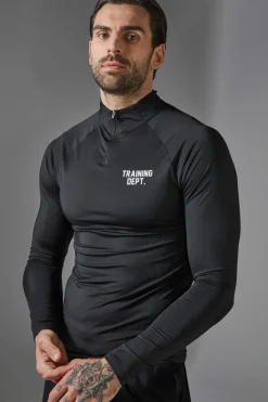 Discount boohooMAN Training Dept Muscle Fit Perforated 1/4 Zip black