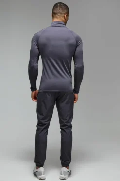 Discount boohooMAN Training Dept Muscle Fit Perforated 1/4 Zip charcoal