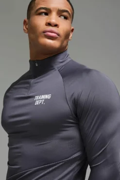 Discount boohooMAN Training Dept Muscle Fit Perforated 1/4 Zip charcoal