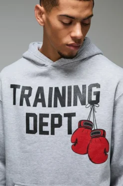 Clearance boohooMAN Training Dept. Oversized Boxing Glove Hoodie grey marl