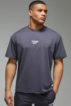 Store boohooMAN Training Dept Perforated Oversized T-shirt charcoal