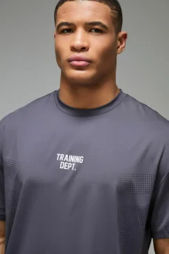 Store boohooMAN Training Dept Perforated Oversized T-shirt charcoal