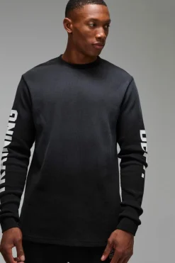 Online boohooMAN Training Dept Waffle Long Sleeve T-shirt black
