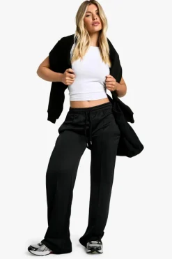 Fashion boohoo Tricot Split Hem Pintuck Straight Leg Jogger black