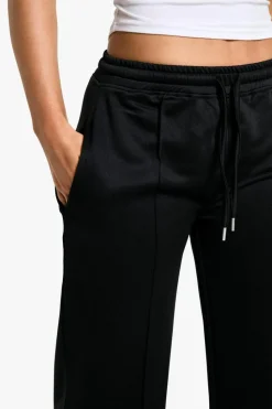 Fashion boohoo Tricot Split Hem Pintuck Straight Leg Jogger black