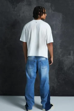 Best boohooMAN Trippie Redd Relaxed Rigid Gusset Panel Denim Jeans light blue